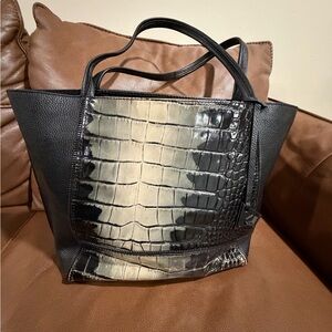 Botkier Black and Cream Croc-Embossed Tote